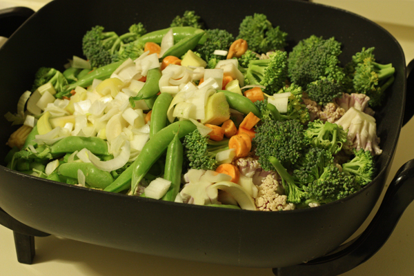 All the veggies in the skillet