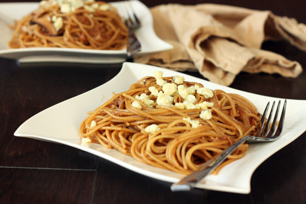 Spaghetti with Caramelized Onions & Mushrooms