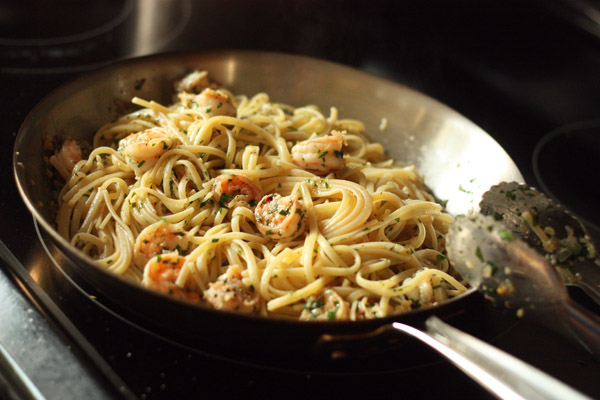 Adding the pasta